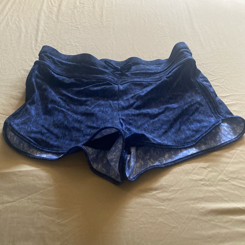Athleta Navy Blue Patterned Waistband Running Shorts